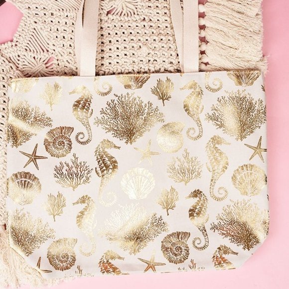 One Blessed Nana Handbags - * NWT  BOUTIQUE  GORGEOUS    WHITE/GOLD SEALIFE TOTE BAG